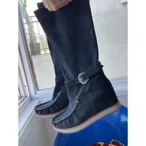 CafeNoir Winter Gray Suede Platform Wedge Boots New Vintage 9